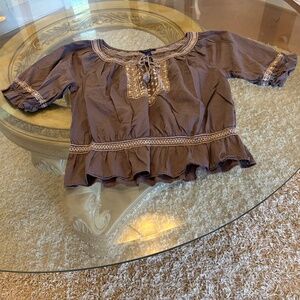 BandolinoBlu Grey Boho Women's Shirt with Embroidery, Size LARGE